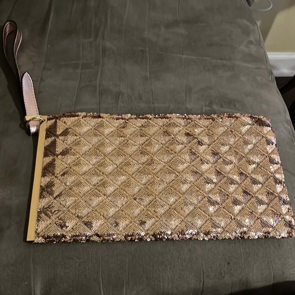 Rose Gold Sequined Clutch Purse with Wrist Strap